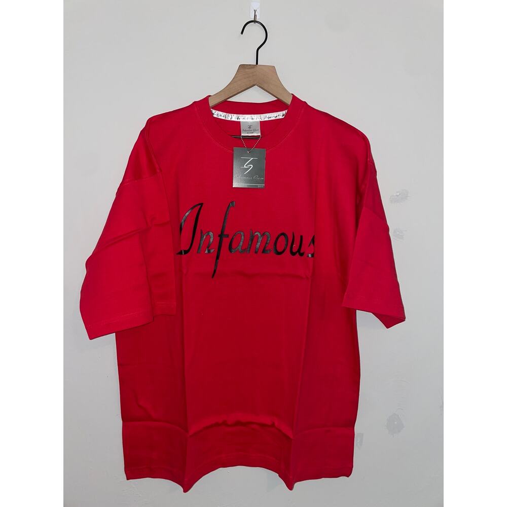 NWT 2000s Infamous Gear Red Black Script Shirt Tee Y2K L Large